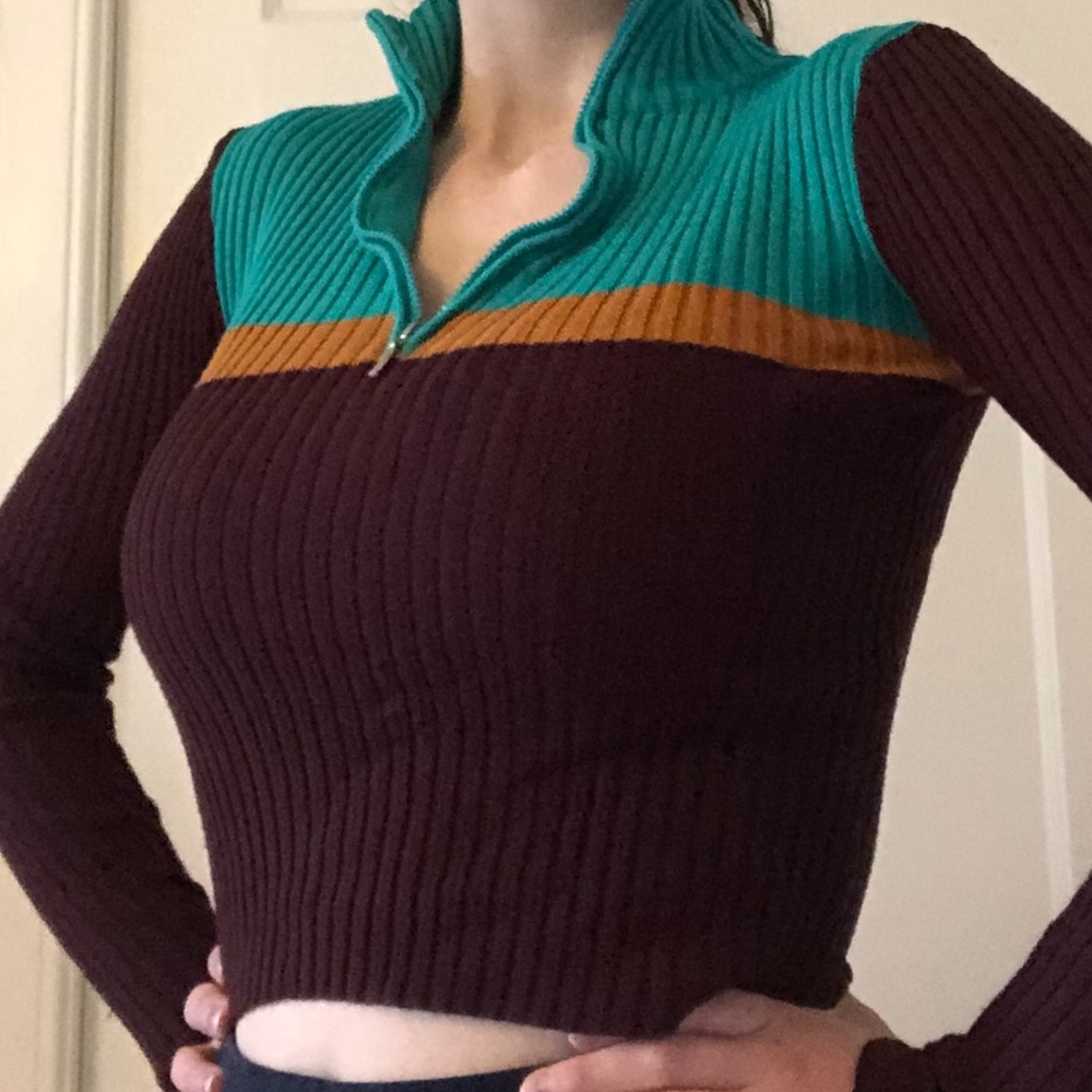 urban outfitters half zip striped turtleneck